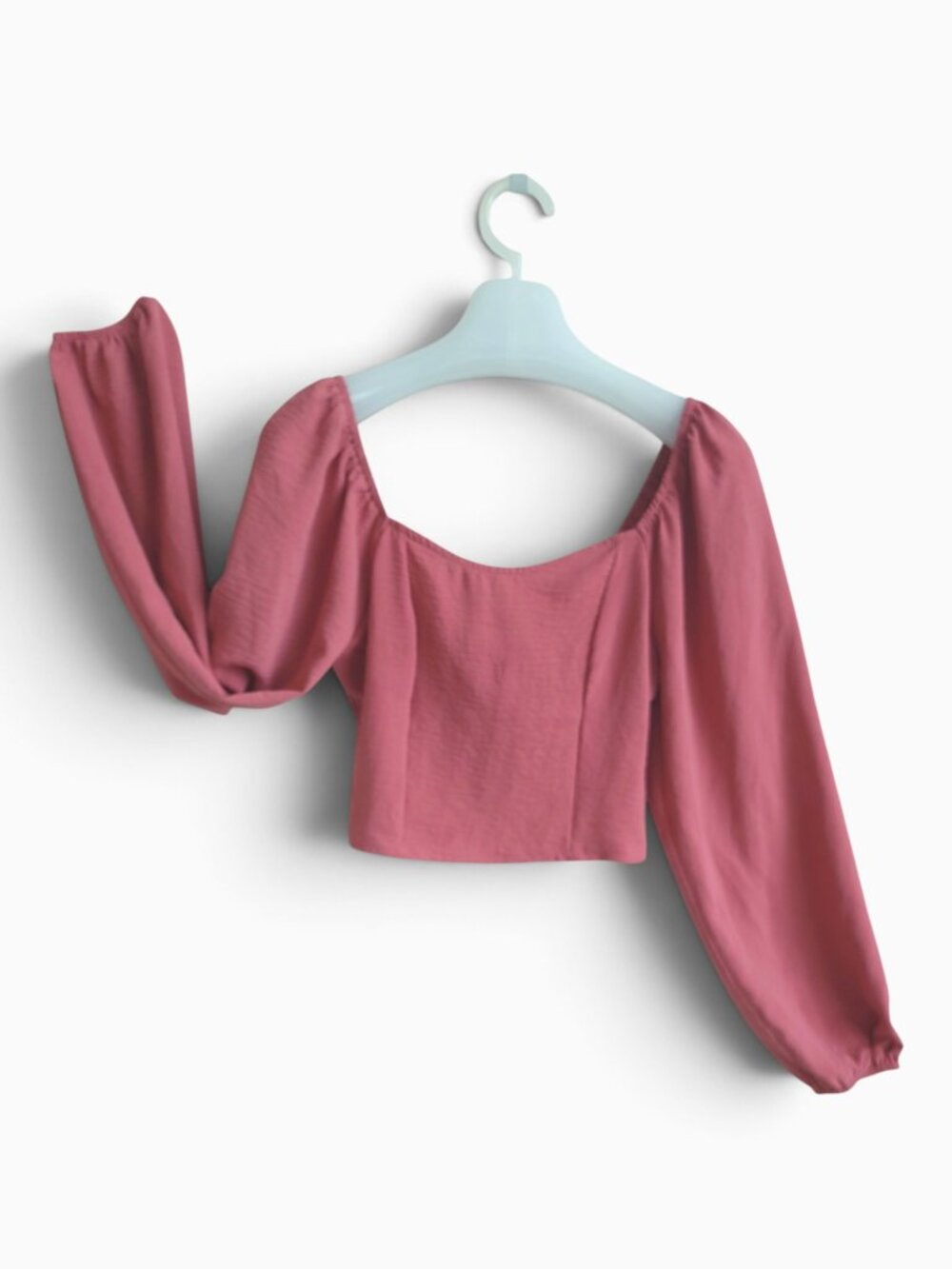 Altar'd State S Dusty Rose Square Neck Puff Sleeve Crop Top Romantic Boho